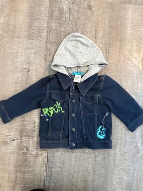 Jack and jill:  infant  Rock Graphic Hooded Denim Jacket - Navy/Gray